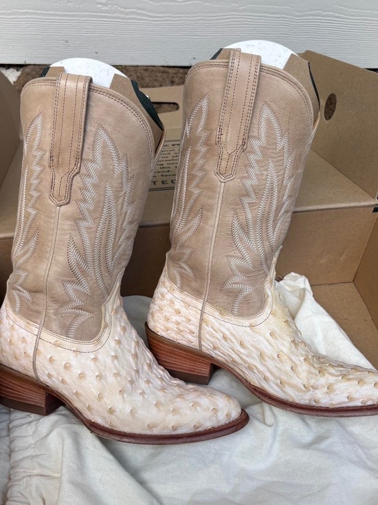 Tecovas Shoes - Tecovas Pearl “Jessie” Limited Edition Ostrich Leather Western Cowboy Boots 9
